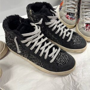 P448 Black White Silver Tweed Lined Skate Sneakers 39